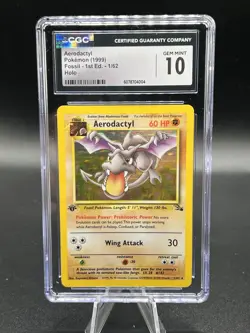 Pokemon Card Aerodactyl 1/62 Holo 1st Edition Fossil CGC 10 GEM MINT - Image 1