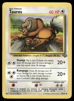 Pokemon Cards Tauros 47/64 Jungle WOTC Uncommon NM *2 - Image 1
