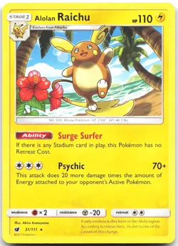 Alolan Raichu 31/111 Holo Rare Crimson Invasion Pokemon Near Mint - Image 1