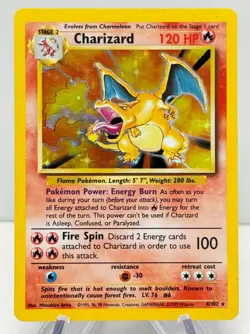 1999 Pokemon Base Set Charizard 4/102 Holo Rare Unlimited Wizards WotC MP - Image 1