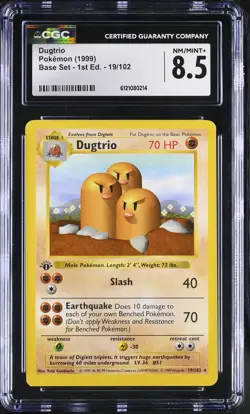 Dugtrio #19/102 1999 Pokemon Base Set 1st Edition Non Holo Rare CGC 8.5 - Image 1