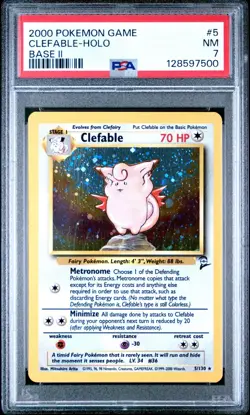 Pokemon TCG 2000 Clefable 5/130 Base Set 2 Holo Rare PSA 7 Near Mint - Image 1