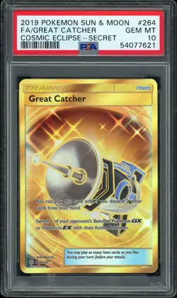 Great Catcher 264/236 PSA 10 Full Art Secret Cosmic Eclipse Pokemon Sun & Moon - Image 1