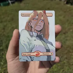 Hand Painted Altered Mtg Mountain Card Chainsaw Man Power Anime Girl - Image 1