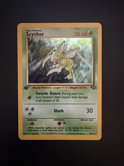 Pokemon TCG Scyther Holo Rare Jungle Card 10/64 MP Condition first edition - Image 1