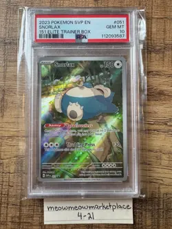 Pokemon Snorlax 151 ETB Black Star Promo Card 2023 PSA 10 Gem MT - Image 1