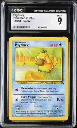 CGC 9 MINT Psyduck 53/62 Fossil 1999 Vintage WOTC Pokemon Card - Image 1