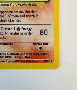 Ninetales 12/102 Base Set Shadowless Holo Rare 80 HP Pokemon TCG Card 1999 - Image 5