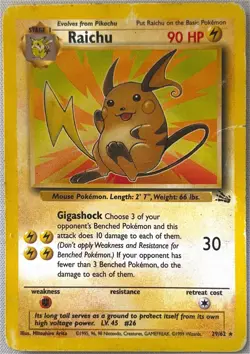 Raichu 29/62 Fossil Non-Holo Unlimited Vintage WOTC Pokemon TCG Card HP/DMG - Image 1