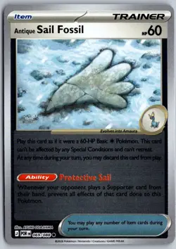 Antique Sail Fossil 069/088 Common Perfect Order Pokemon Reverse Holo Near Mint - Image 1