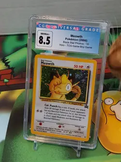 2000 Pokemon Meowth BSP #10 SWIRL Holo Game Boy Stamp CGC 8.5 WOTC - Image 1