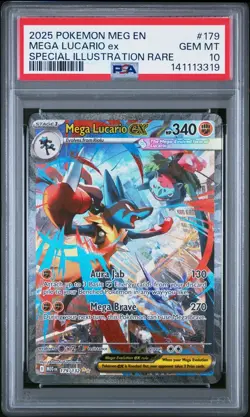 2025 POKEMON MEGA EVOLUTION SPECIAL ILLUSTRATION RARE MEGA LUCARIO EX PSA 10 - Image 1