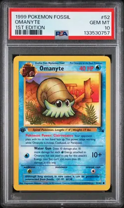 1999 POKEMON FOSSIL 1ST ED #52 OMANYTE PSA 10 - Image 1