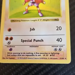 Pokemon 1999 Hitmonchan Base Set Shadowless 7/102 Holo Rare English NM Ungraded - Image 4