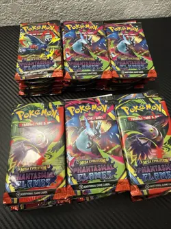 Pokemon TCG Mega Evolution Phantasmal Flames Booster Pack Lot (56) Random Art - Image 1