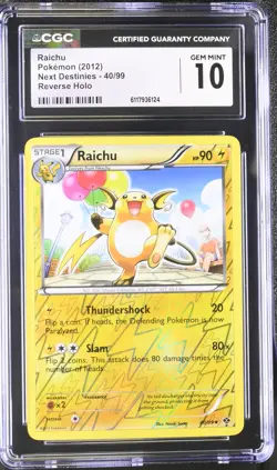 CGC 10 GEM MINT Raichu 2012 Next Destinies 40/99 Reverse Holo Pokemon Card - Image 1