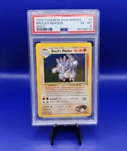 Brock's Rhydon 2/132 Holo Rare Gym Heroes Pokemon Card TCG WOTC Graded PSA 6 - Image 1