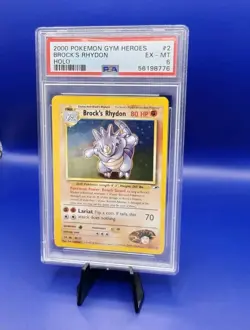 Brock's Rhydon 2/132 Holo Rare Gym Heroes Pokemon Card TCG WOTC Graded PSA 6 - Image 2