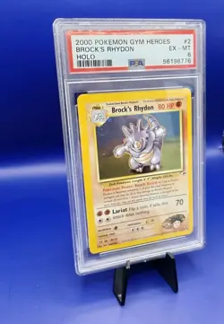 Brock's Rhydon 2/132 Holo Rare Gym Heroes Pokemon Card TCG WOTC Graded PSA 6 - Image 3