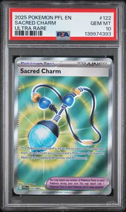 Pokemon Sacred Charm 122/094 Me02: Phantasmal Flames Ultra Rare Holo PSA 10 - Image 1