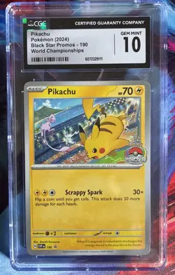 2024 POKEMON SVP EN-SV BLACK STAR PROMO WORLD CHAMPIONSHIPS #190 PIKACHU CGC 10 - Image 1