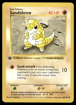 Sandshrew 62/102 1st Edition Base Set Shadowless Common NM EBAY LIVE FRIDAY - Image 1