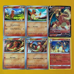 6 charmender Charmeleon Charizard pokemon cards All Different Cute Holo 🐉🔥 - Image 1