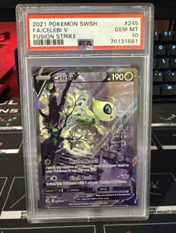 2021 Pokemon Sword & Shield Fusion Strike Celebi V Foil FA Full Art PSA 10 #245 - Image 1