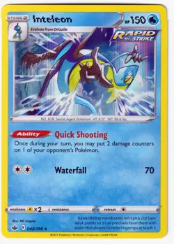 Inteleon Holo Rare SWSH06: Chilling Reign 043/198 Pokemon TCG Holo VLP - Image 1