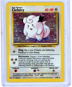 Pokemon TCG Clefairy 5/102 Base Set Unlimited Holo Rare English MP - Image 1