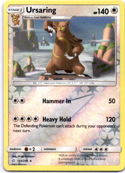 Pokemon TCG Ursaring 172/236 Cosmic Eclipse Reverse Holo Rare Lightly Played - Image 1