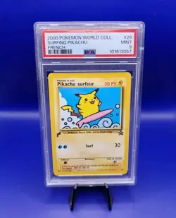 Surfing Pikachu 28 World Collection FRENCH Promo Pokemon Card 2000 WOTC PSA 9 - Image 1