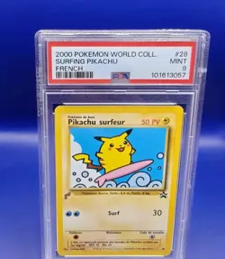 Surfing Pikachu 28 World Collection FRENCH Promo Pokemon Card 2000 WOTC PSA 9 - Image 2