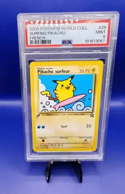 Surfing Pikachu 28 World Collection FRENCH Promo Pokemon Card 2000 WOTC PSA 9 - Image 3
