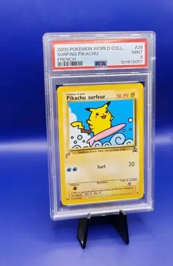 Surfing Pikachu 28 World Collection FRENCH Promo Pokemon Card 2000 WOTC PSA 9 - Image 4