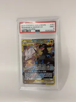 Pokemon 2019 Reshiram & Zekrom GX 157/236 Cosmic Eclipse Ultra Rare Holo PSA 9 - Image 1