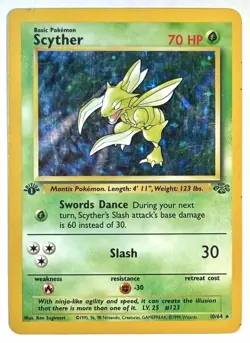 Scyther (1st Edition) - 10/64 - WOTC Jungle Set Holo Rare Pokemon Card - MP/HP+ - Image 1