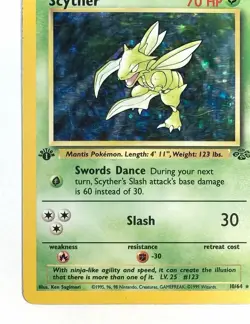 Scyther (1st Edition) - 10/64 - WOTC Jungle Set Holo Rare Pokemon Card - MP/HP+ - Image 2