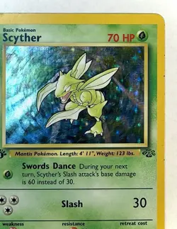 Scyther (1st Edition) - 10/64 - WOTC Jungle Set Holo Rare Pokemon Card - MP/HP+ - Image 4