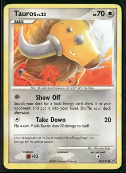 Tauros 98/127 Common Platinum Pokemon Heavily Played - Image 1