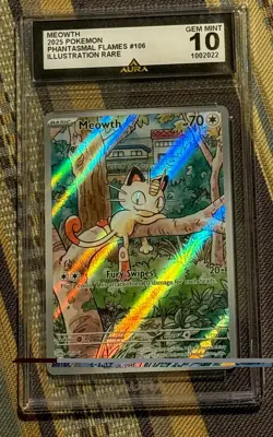 2025 POKEMON PFL EN-PHANTASMAL FLAMES ILLUSTRATION RARE MEOWTH GEM 💎 MINT 10!🔥 - Image 1