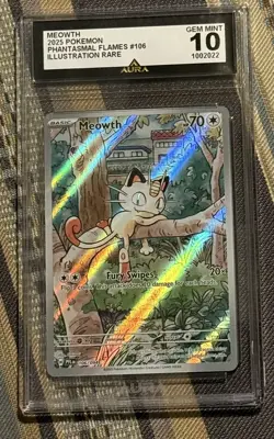 2025 POKEMON PFL EN-PHANTASMAL FLAMES ILLUSTRATION RARE MEOWTH GEM 💎 MINT 10!🔥 - Image 3