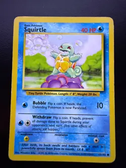 Squirtle #63 Base Set (Unlimited) Rare 1999 Pokemon Card LP Mitsuhiro Arita - Image 1