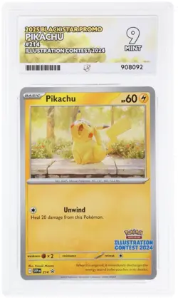 Pokemon TCG | Ace 9 Pikachu SVP 214 Illustration Contest 2024 Black Star Promo - Image 1