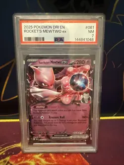 2025 Pokemon Destined Rivals Rocket's Mewtwo Ex #081 PSA 7 - Image 1