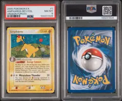 2005 POKEMON EX UNSEEN FORCES #1 AMPHAROS-REVERSE FOIL PSA 8 - Image 3