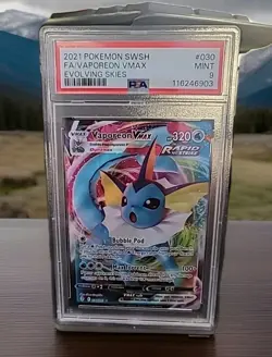 2021 POKEMON SWORD & SHIELD EVOLVING SKIES #030 FULL ART/VAPOREON VMAX PSA 9 - Image 1