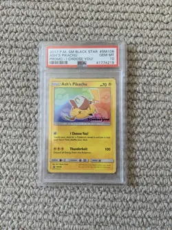 Ash’s Pikachu 2017 Black Star Promo Card SM108 PSA 10 - Image 1