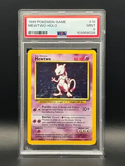 1999 Pokemon Base Set Unlimited-Mewtwo#10 Holo Rare 10/102 PSA Mint 9-English - Image 1
