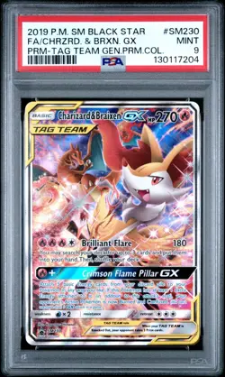 2019 POKEMON BLACK STAR SM230 FULL ART/CHARIZARD & BRAIXEN GX TAG TEAM PSA 9 - Image 1